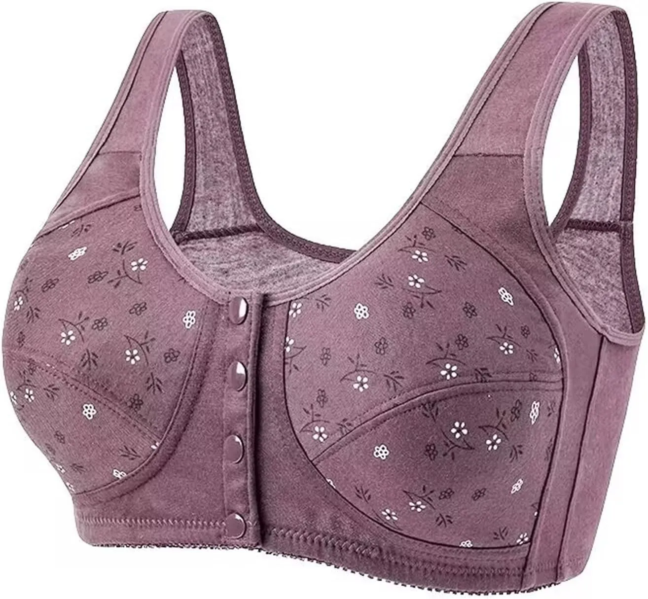 Daisy Bras for Older Women,Full Coverage Breathable Everyday Bras,Front Closure No Underwire Push Up Wireless Bra
