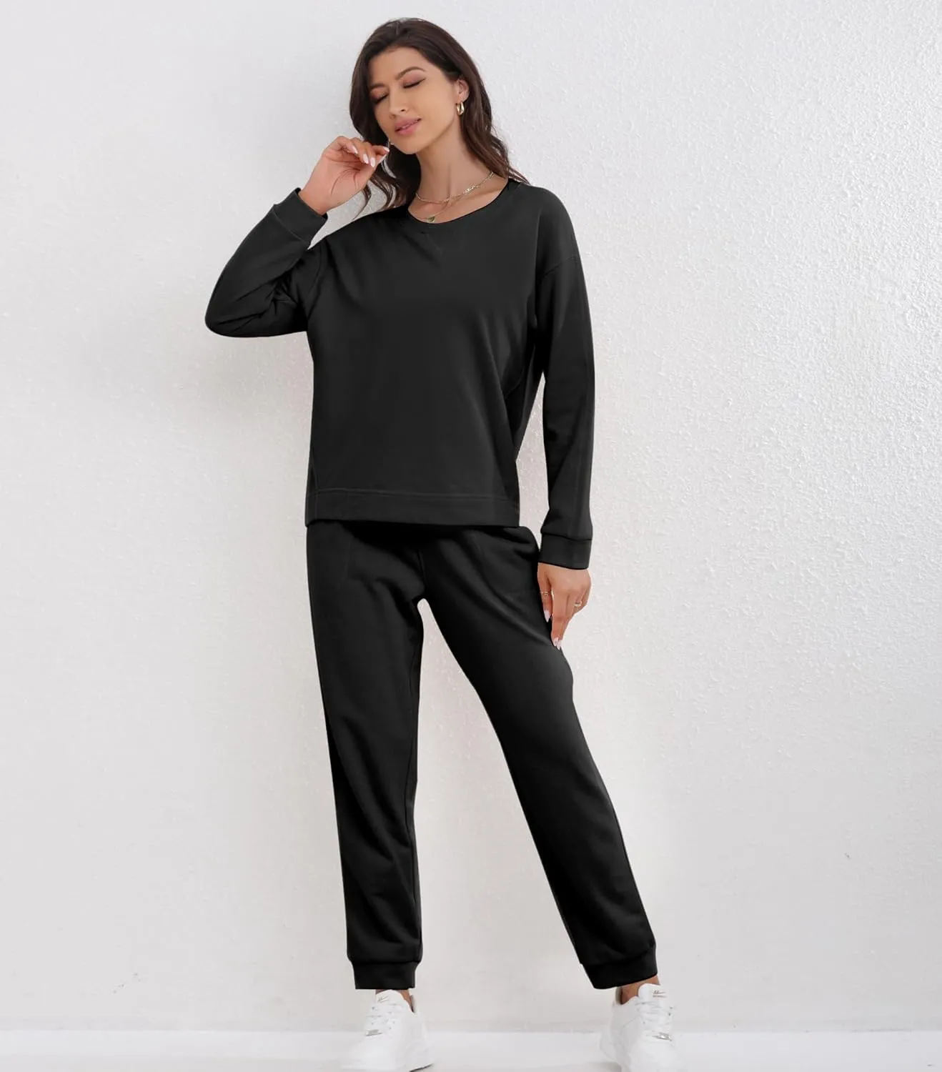 DAVID ARCHY Cotton Womens Pajama Sets Soft Comfy Pajamas For Women Set Round Neck Long Sleeve Top and Pants Sleepwear