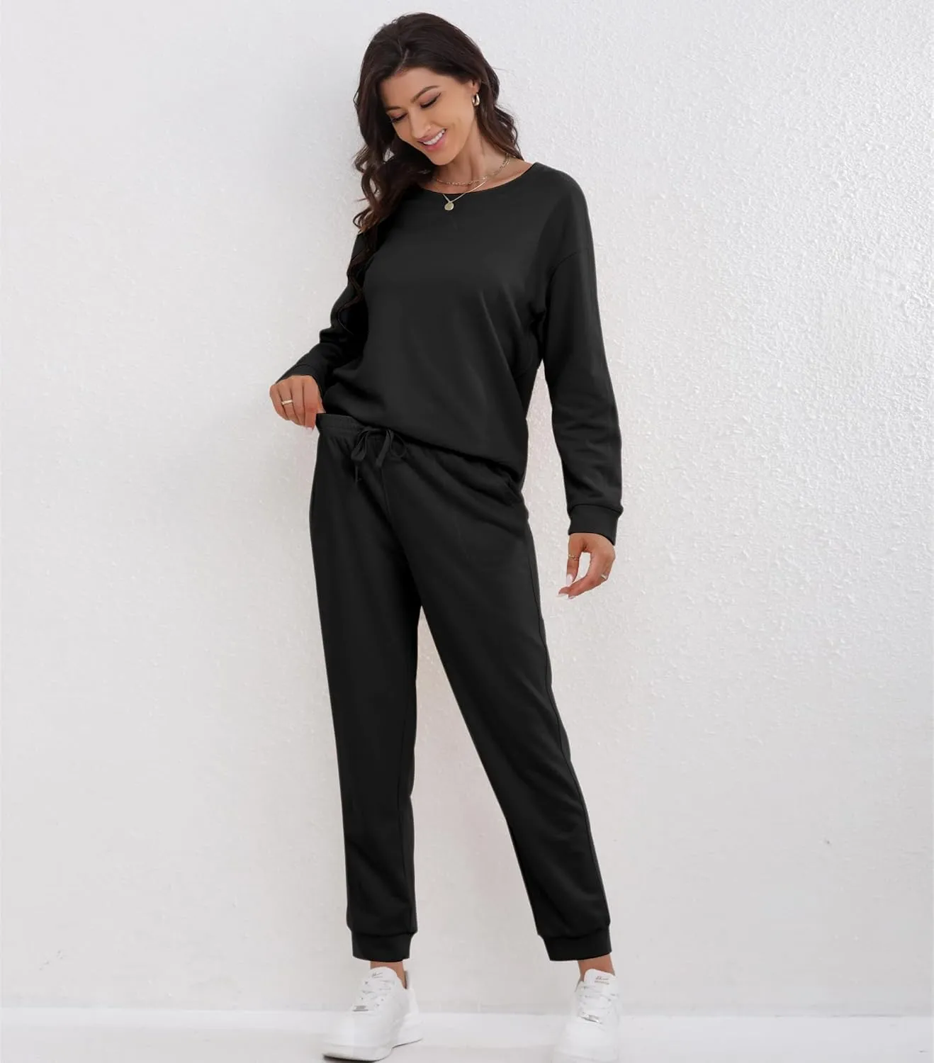 DAVID ARCHY Cotton Womens Pajama Sets Soft Comfy Pajamas For Women Set Round Neck Long Sleeve Top and Pants Sleepwear