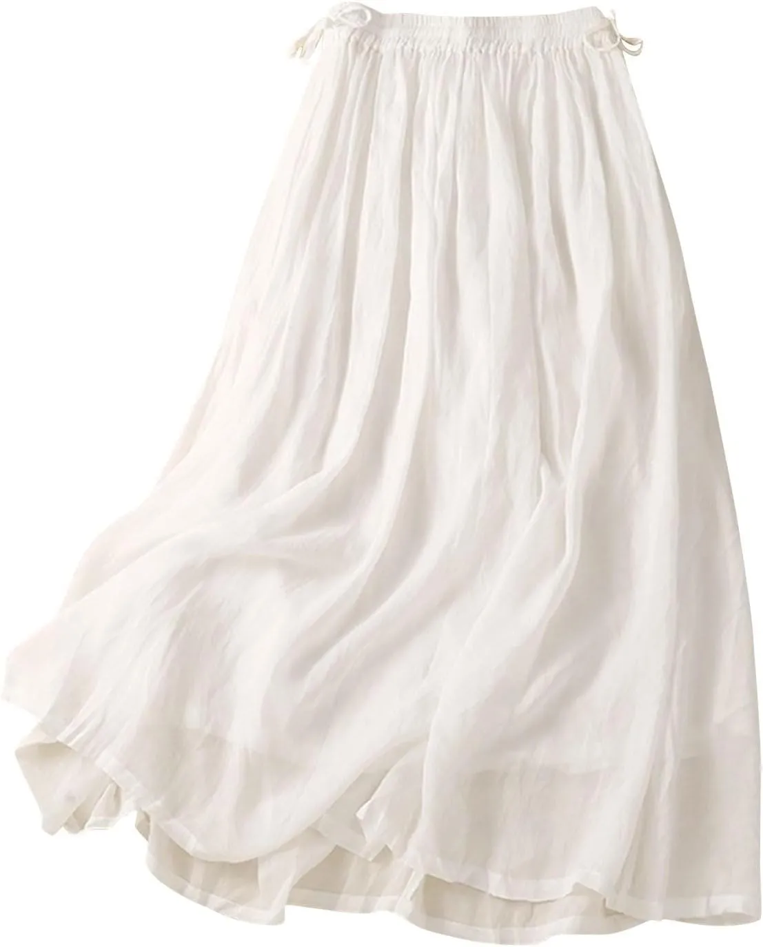DDAPJ pyju Womens Linen A-line Maxi Skirt Double Drawstring Elastic Waist Flowy Skirts Lightweight Casual Summer Beach Skirts