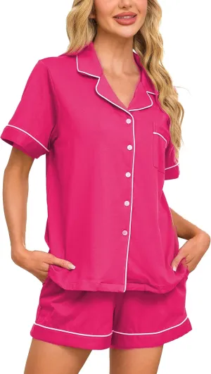 EA'S SECRET Womens Pajamas Set 100% Cotton Soft Short Sleeve Sleepwear Button Down Nightwear Summer Pj Sets S-XXL