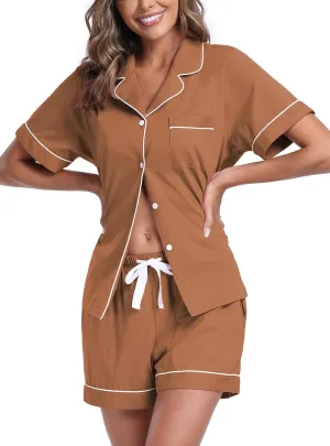 EA'S SECRET Womens Pajamas Set 100% Cotton Soft Short Sleeve Sleepwear Button Down Nightwear Summer Pj Sets S-XXL