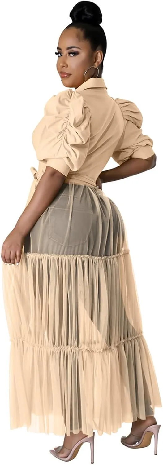 Ekaliy Women Sexy Short Sleeve Bodycon High Low Asymmetrical Ruffle Tunics Blouse Shirt Top Dress