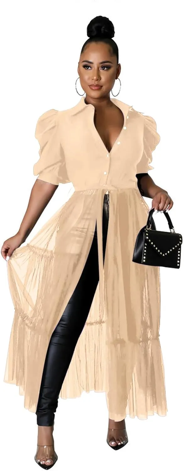 Ekaliy Women Sexy Short Sleeve Bodycon High Low Asymmetrical Ruffle Tunics Blouse Shirt Top Dress