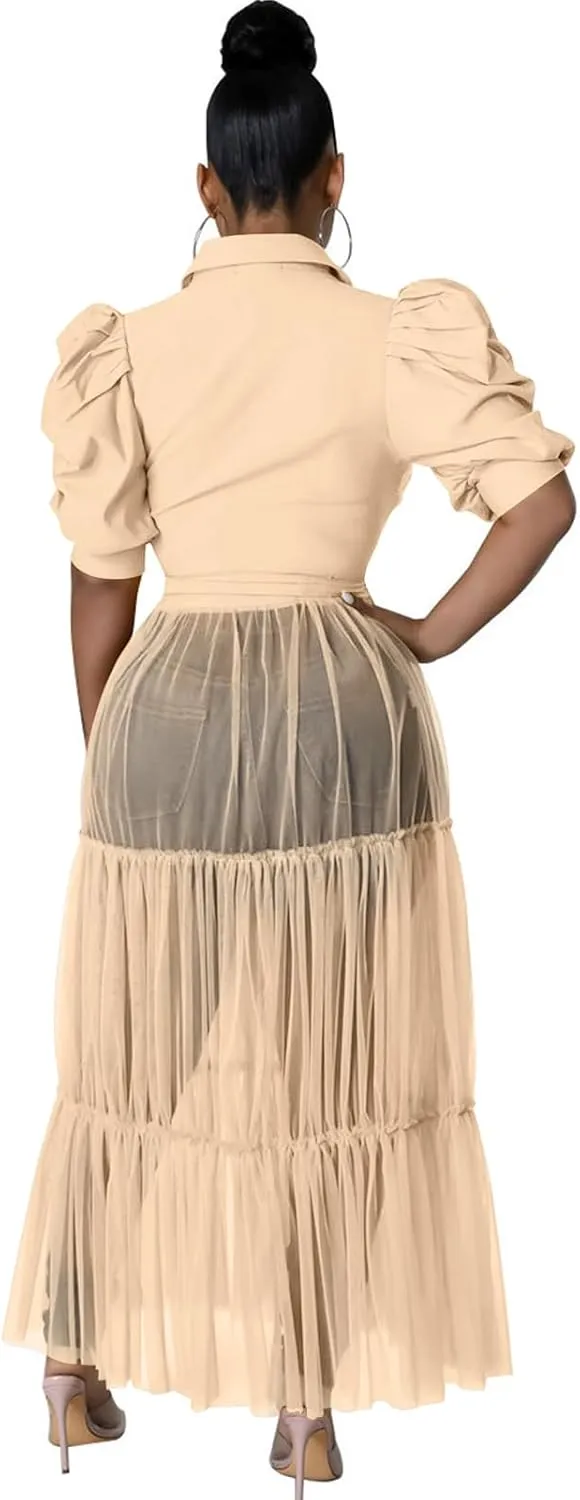 Ekaliy Women Sexy Short Sleeve Bodycon High Low Asymmetrical Ruffle Tunics Blouse Shirt Top Dress