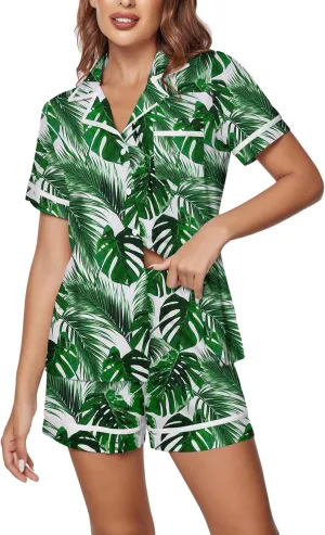 Ekouaer Women's Pajama Sets 2 Piece Short Sleeve Button Down Tops and Pants Pj Set V Neck Sleepwear Loungewear Chest Pocket