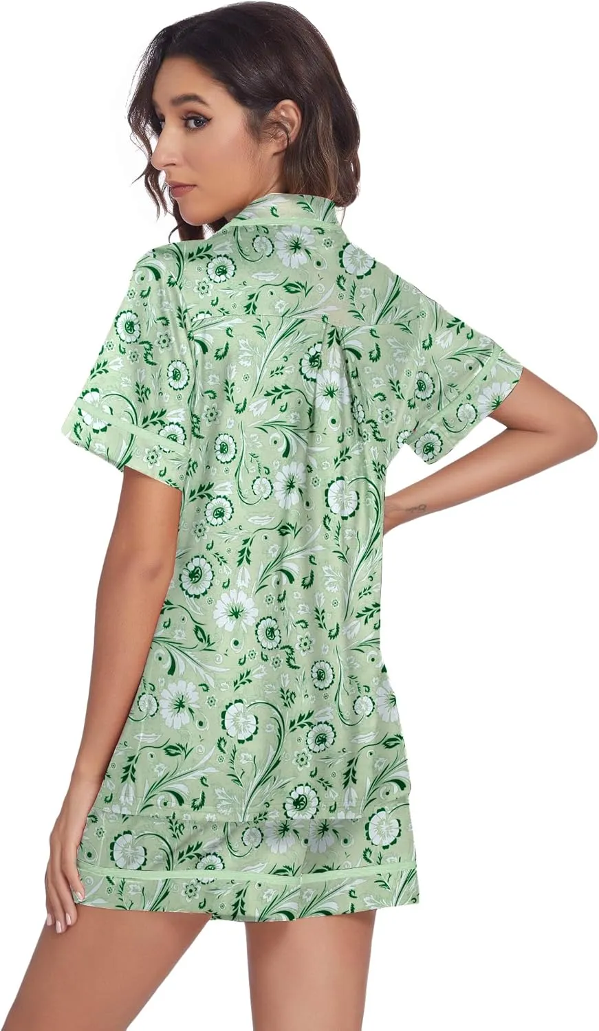 Ekouaer Women's Pajama Sets 2 Piece Short Sleeve Button Down Tops and Pants Pj Set V Neck Sleepwear Loungewear Chest Pocket
