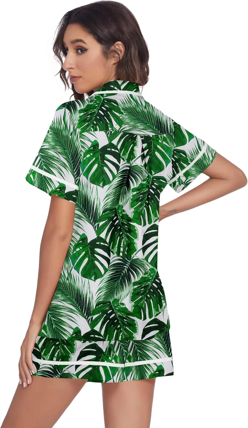 Ekouaer Women's Pajama Sets 2 Piece Short Sleeve Button Down Tops and Pants Pj Set V Neck Sleepwear Loungewear Chest Pocket