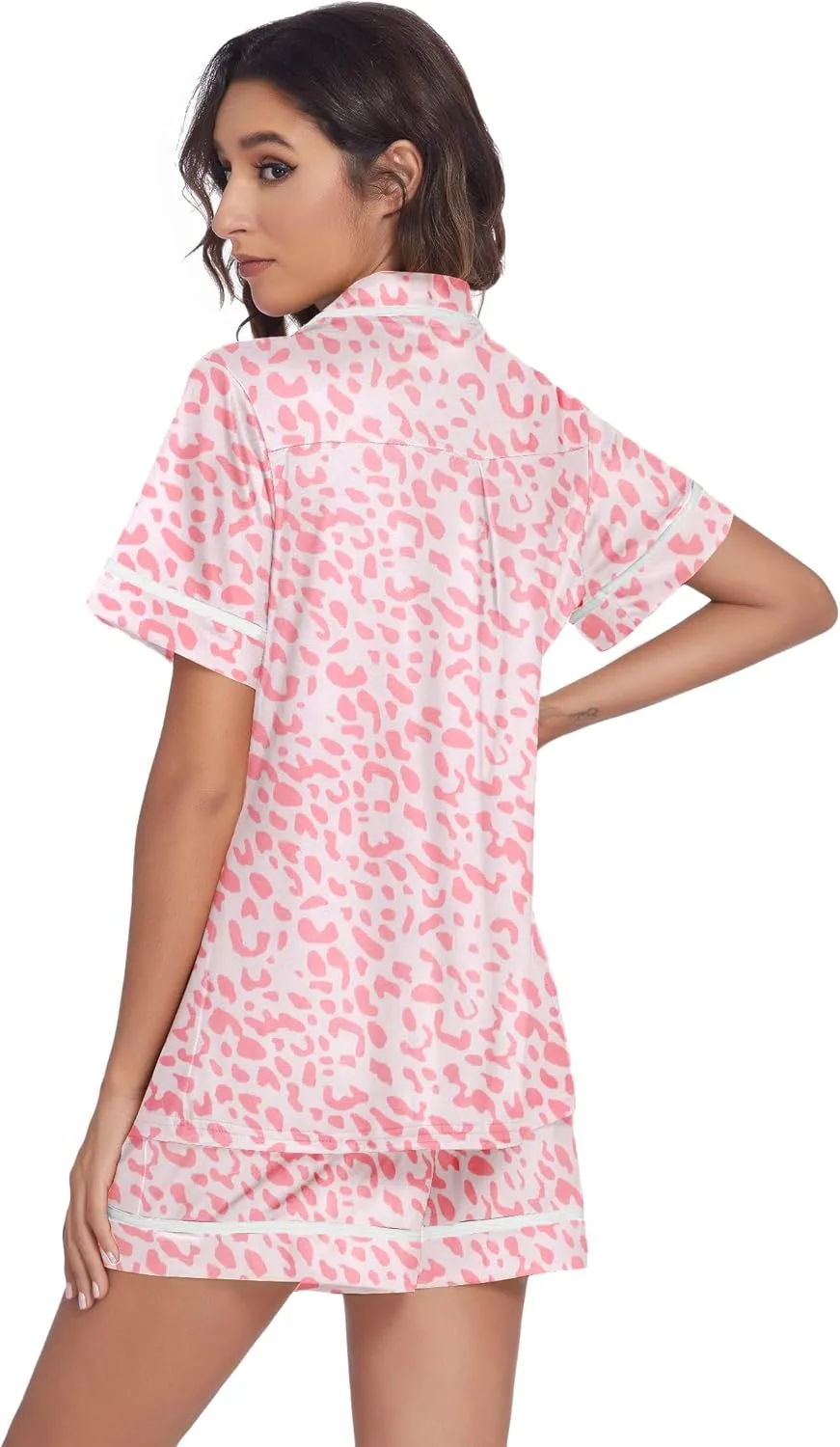 Ekouaer Women's Pajama Sets 2 Piece Short Sleeve Button Down Tops and Pants Pj Set V Neck Sleepwear Loungewear Chest Pocket