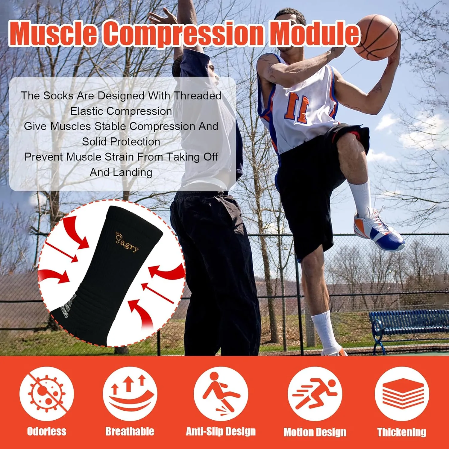 Elite Basketball Socks, Performance Cushioned Mid Calf Athletic Socks with Arch Compression for Football Hiking Running