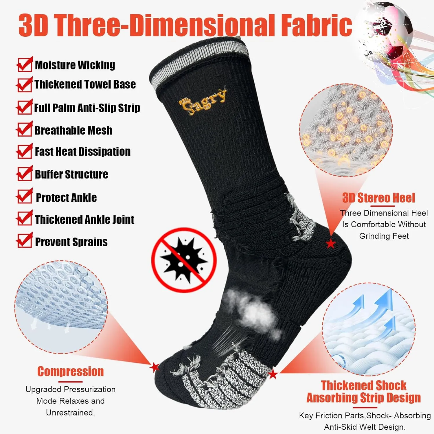 Elite Basketball Socks, Performance Cushioned Mid Calf Athletic Socks with Arch Compression for Football Hiking Running