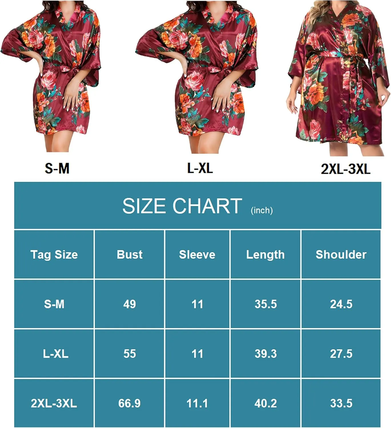 EPLAZA Women Floral Silky Satin Robe Wedding Bridal Party Bride Bridesmaid Robes Kimono Loungewear Dressing Gowns