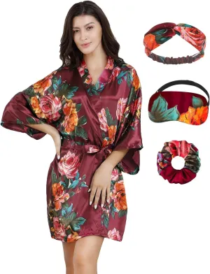 EPLAZA Women Floral Silky Satin Robe Wedding Bridal Party Bride Bridesmaid Robes Kimono Loungewear Dressing Gowns