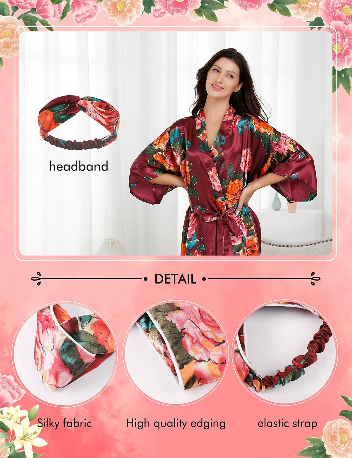 EPLAZA Women Floral Silky Satin Robe Wedding Bridal Party Bride Bridesmaid Robes Kimono Loungewear Dressing Gowns