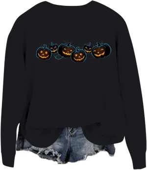 Fall Sweatshirts for Women Halloween Graphic Loose Long Sleeve Crewneck Workout Tunics Autumn Fashion Pullover Hoodies