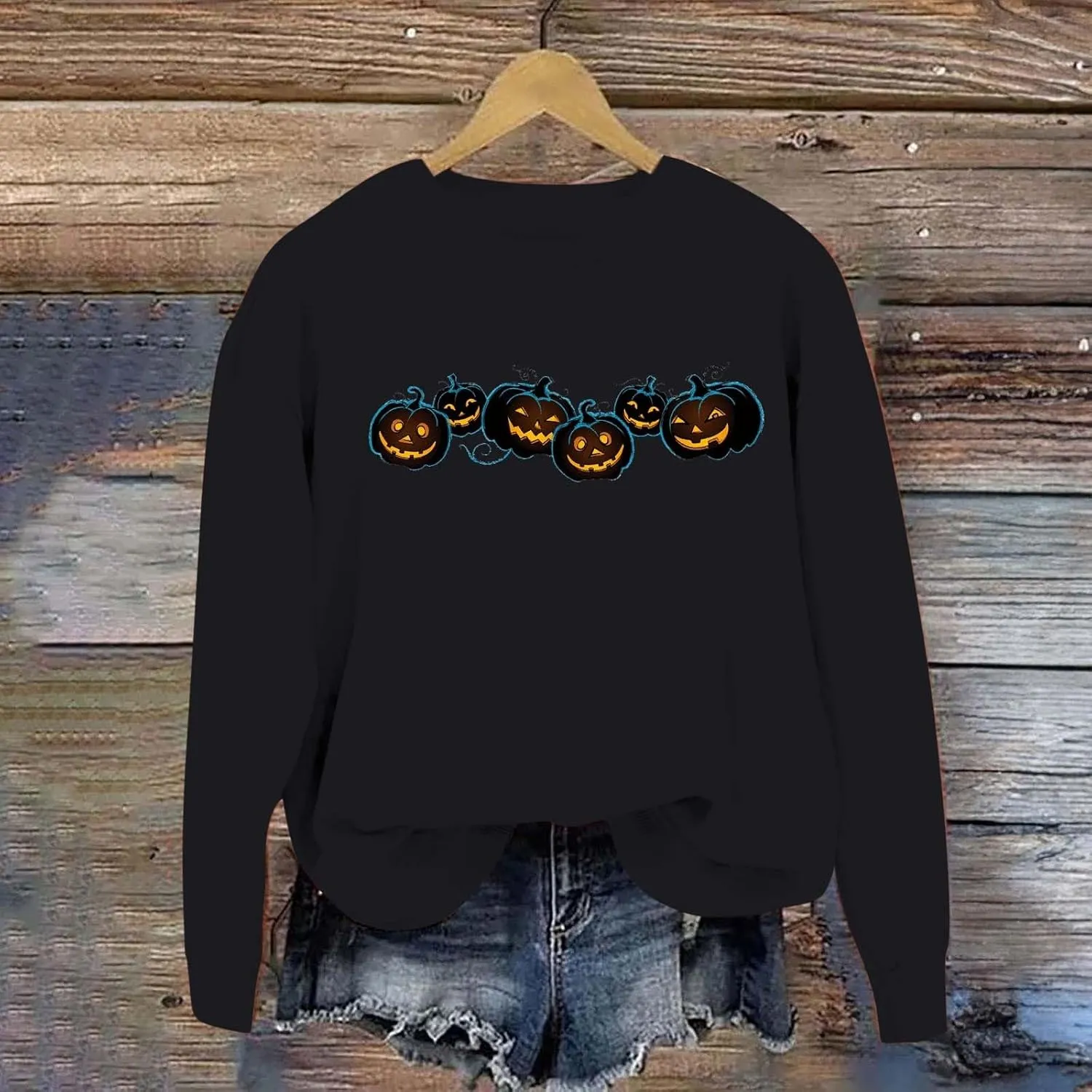Fall Sweatshirts for Women Halloween Graphic Loose Long Sleeve Crewneck Workout Tunics Autumn Fashion Pullover Hoodies