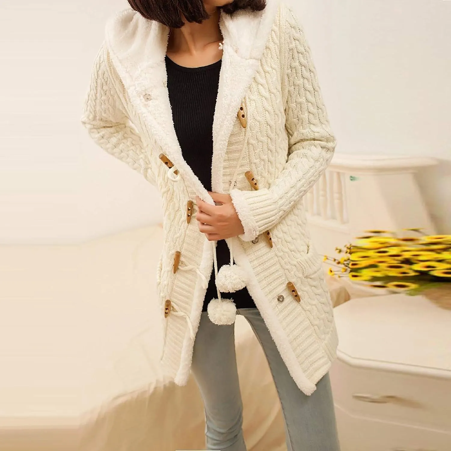 Fleece Jacket Women Long Sleeve Thick Warm Hooded Cardigan Coat Oversized Fluffy Outerwear Women Coats