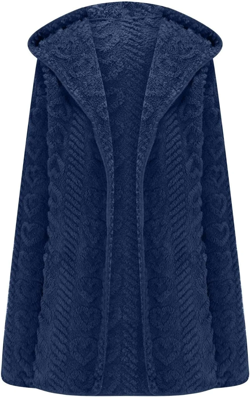 Fleece Lined Sweater Jacket Women Fluffy Sweater Coat Open Front Cardigan Jacket Winter Hooded Coats Warm Outerwear