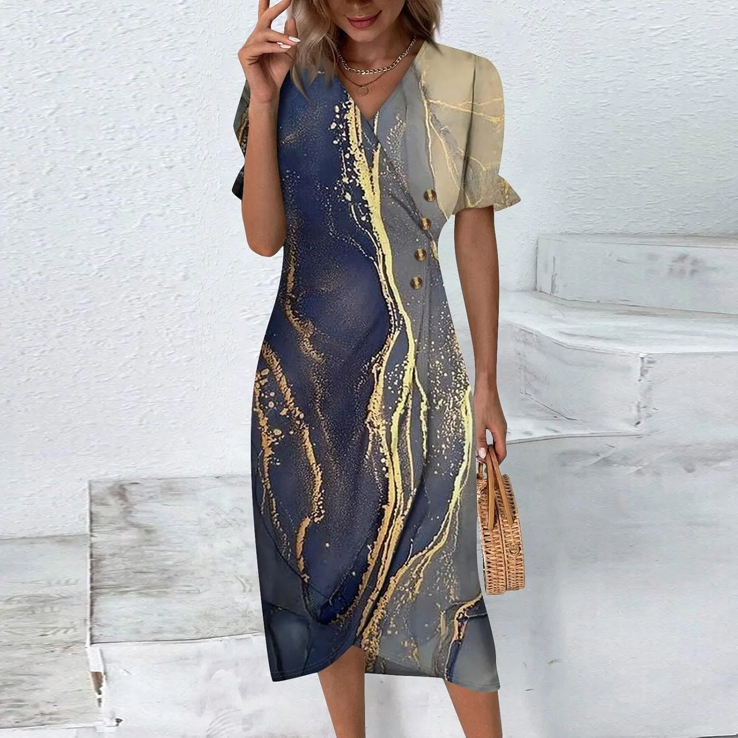 Formal Dresses for Women Curvy Summer Wrap Boho Maxi Dress V Neck Short Sleeve Hem Split Beach Prom Dresses 2025