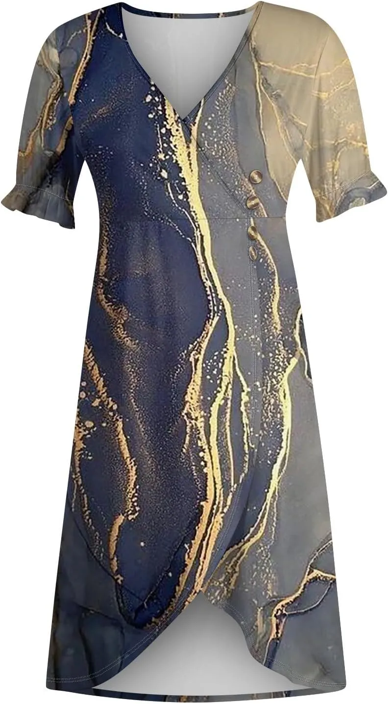 Formal Dresses for Women Curvy Summer Wrap Boho Maxi Dress V Neck Short Sleeve Hem Split Beach Prom Dresses 2025
