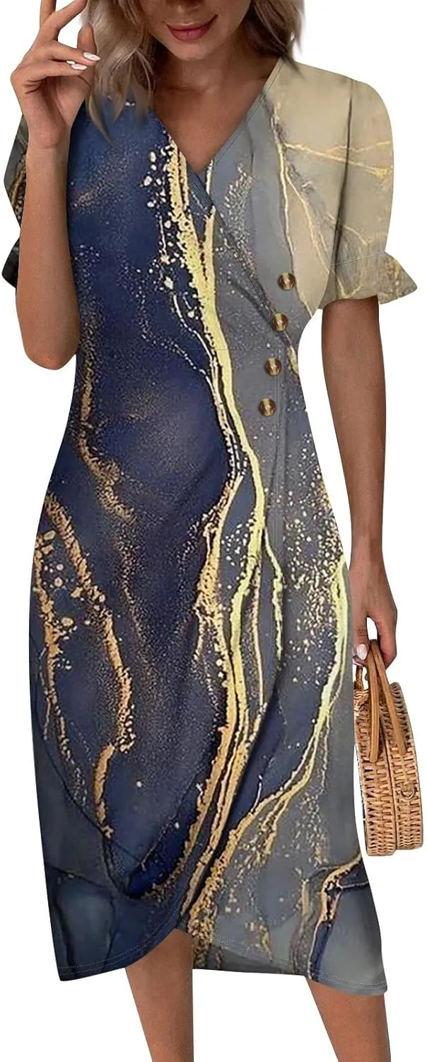 Formal Dresses for Women Curvy Summer Wrap Boho Maxi Dress V Neck Short Sleeve Hem Split Beach Prom Dresses 2025