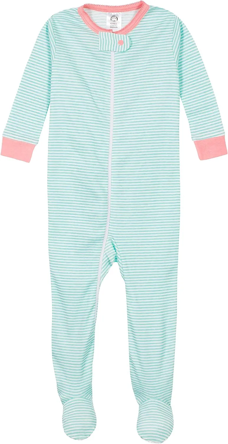Gerber Baby Girls' 4-Pack Footed Pajamas
