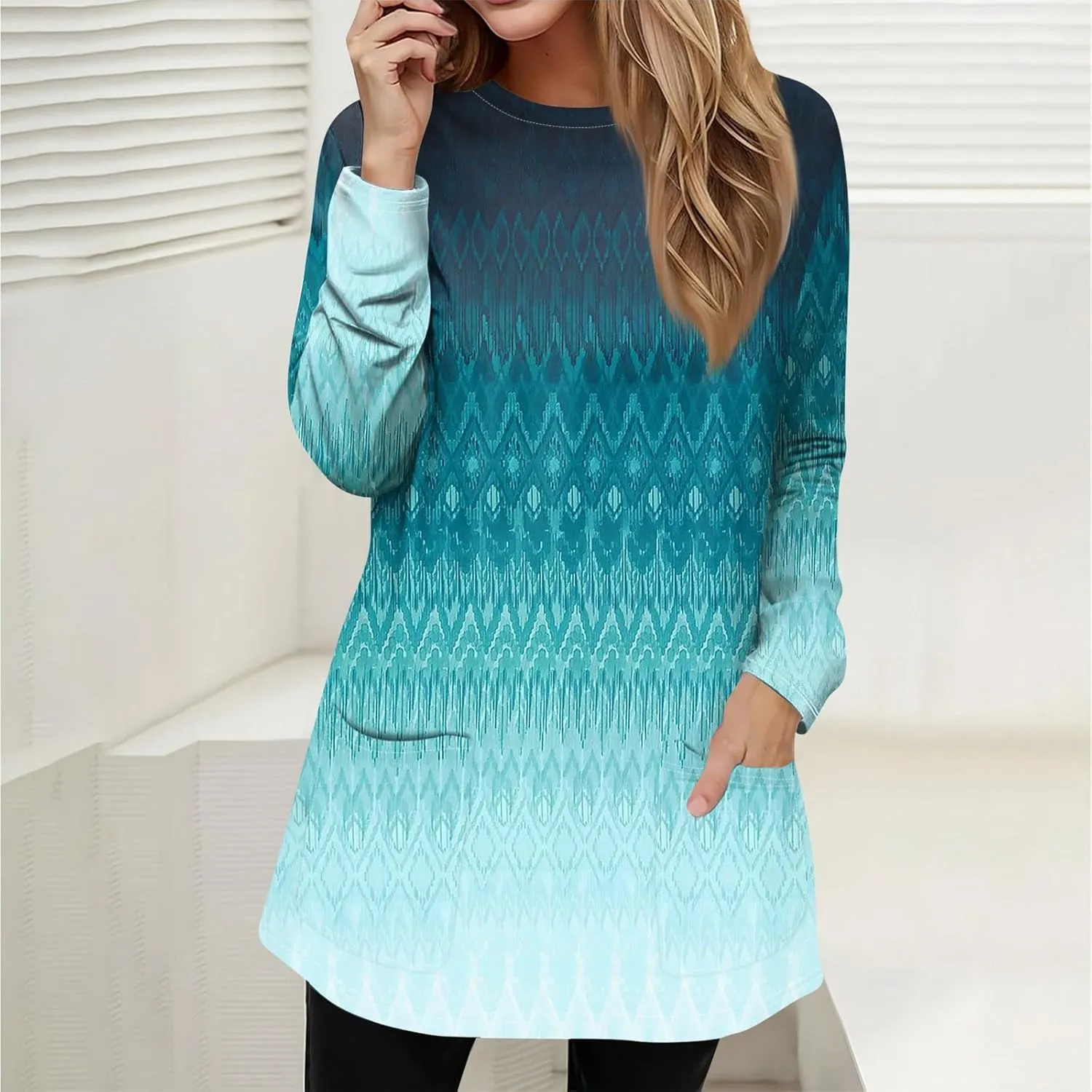 GOFULY Dress Blouses for Women Fall Tunic Tops Loose Fit Trendy Tshirt Long Sleeve Tops Winter Crewneck Outfits with Pockets