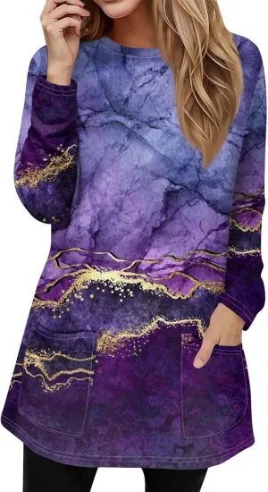 GOFULY Dress Blouses for Women Fall Tunic Tops Loose Fit Trendy Tshirt Long Sleeve Tops Winter Crewneck Outfits with Pockets