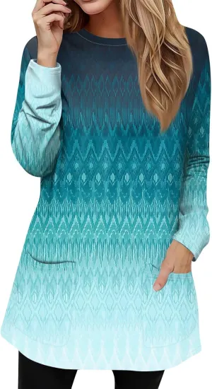 GOFULY Dress Blouses for Women Fall Tunic Tops Loose Fit Trendy Tshirt Long Sleeve Tops Winter Crewneck Outfits with Pockets