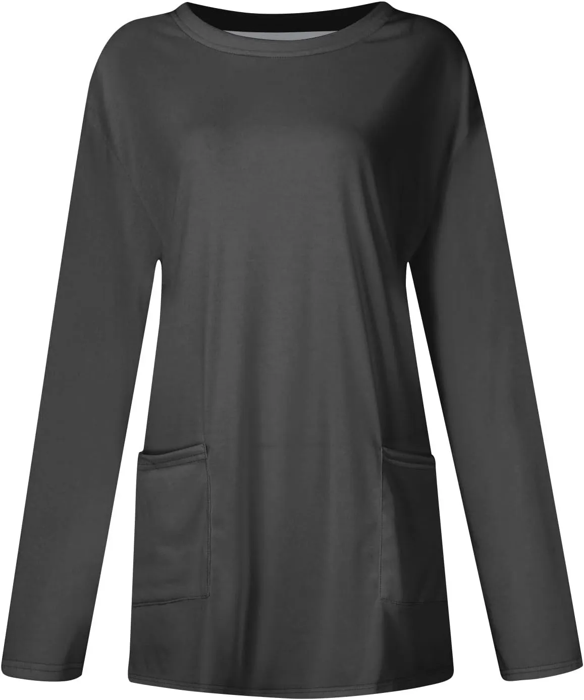 GOFULY Womens Dressy Tunic Tops Long Sleeve Crewneck Work Shirts Fall Elegant Blouses Solid Casual Winter Outfit with Pockets