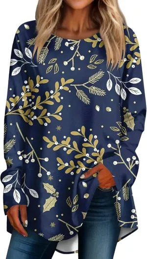 Going Out Tops For Women, Womens Loose Fit Long Sleeve Blouse Trendy Crewneck Tunics Or Tops To Wear With Leggings