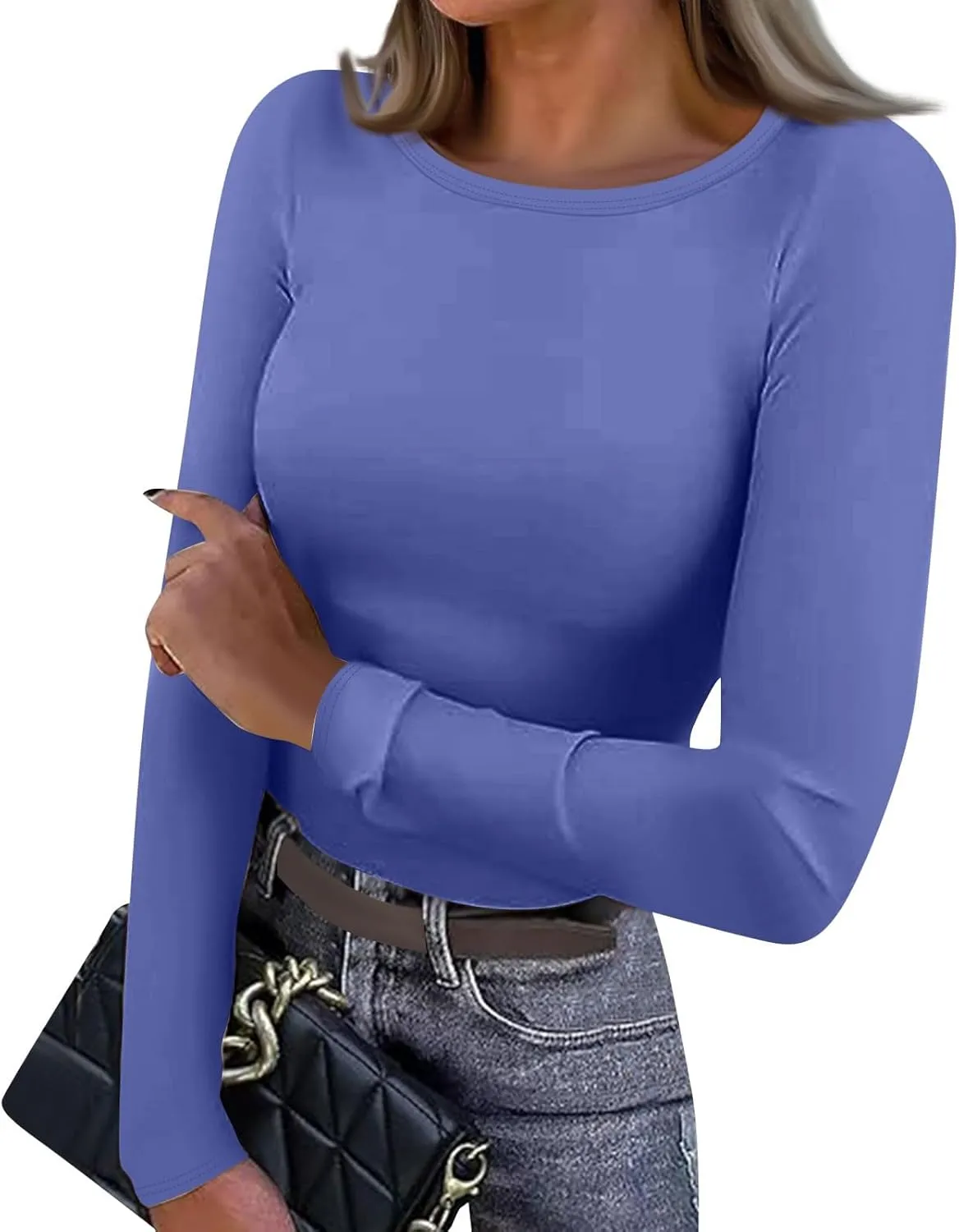Going Out Tops for Women Y2K Long Sleeve Lightweight Tops Ribbed Crew Neck Shirts Winter Trendy Travel Clothes