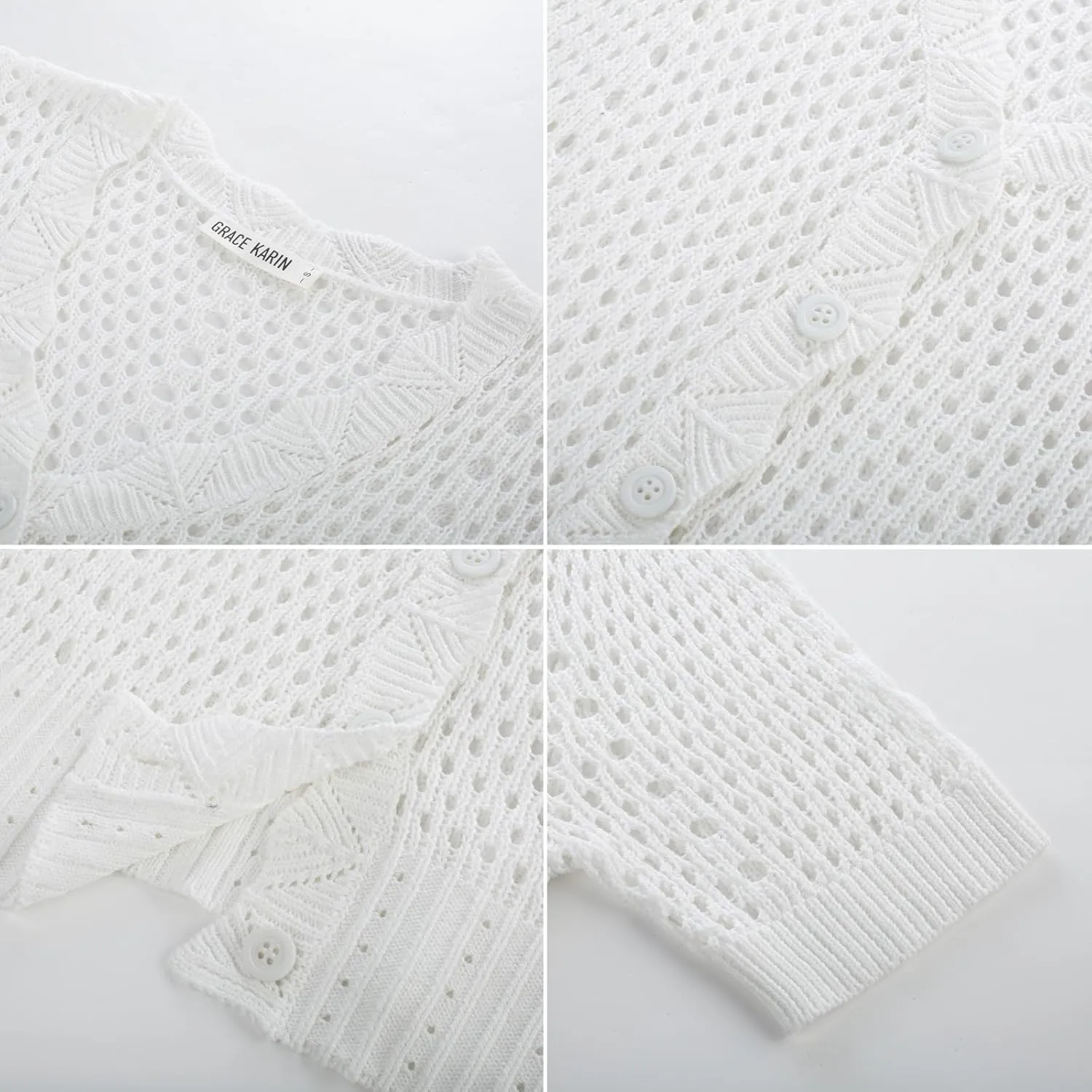 GRACE KARIN Womens 2025 Cardigan Sweaters Summer Short Sleeve Crochet Sweater V Neck Hollow Out Button Down Knit Bolero Tops