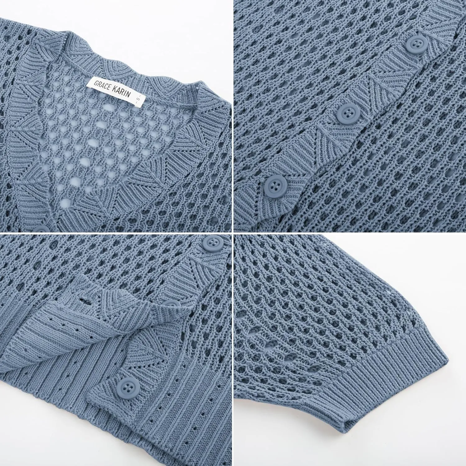 GRACE KARIN Womens 2025 Cardigan Sweaters Summer Short Sleeve Crochet Sweater V Neck Hollow Out Button Down Knit Bolero Tops