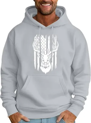 Graphic Hoodies For Men American Flag Deer Print Hooded Sweatshirts Outdoor Patriotic Shirts Long Sleeve Spring Tops
