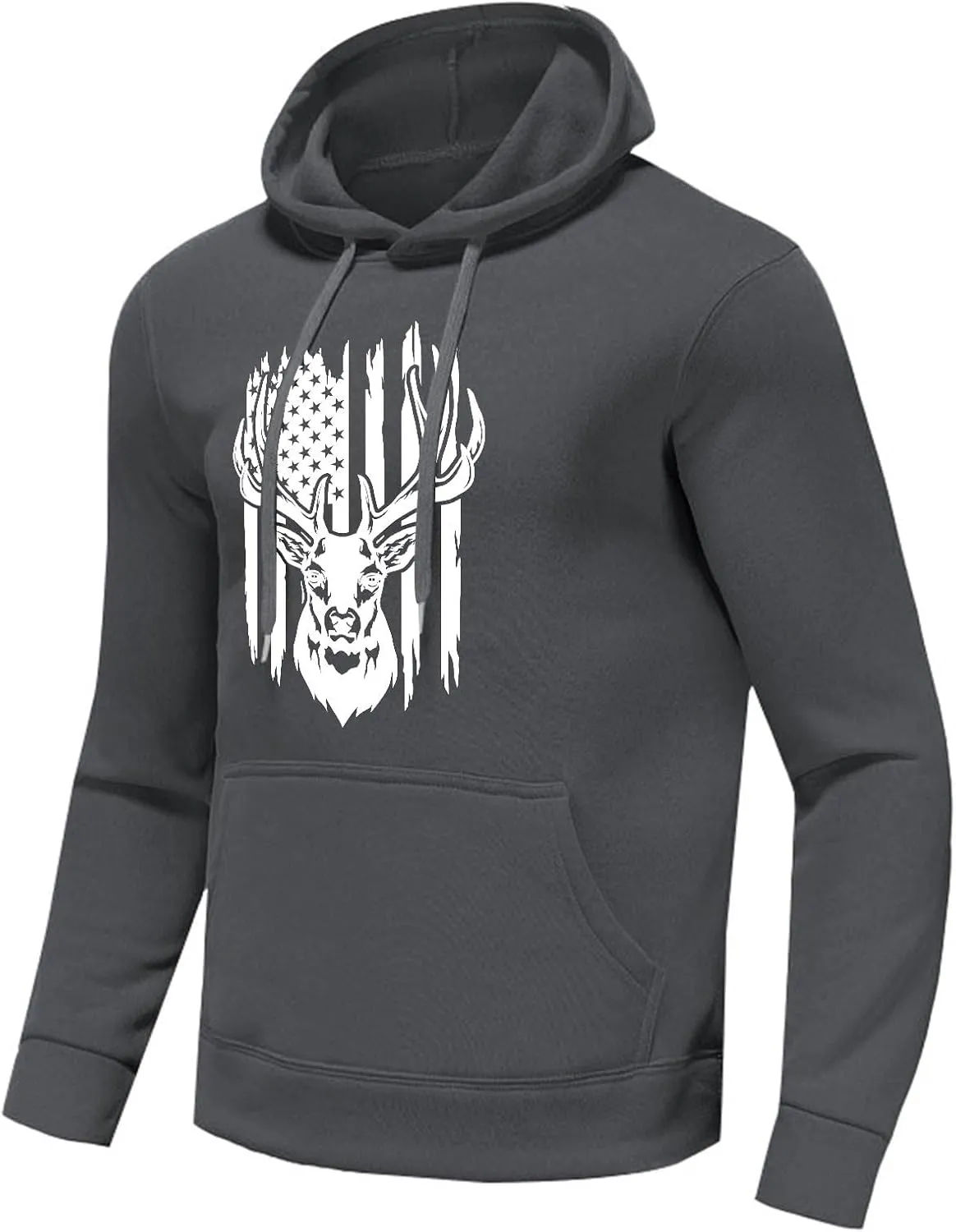 Graphic Hoodies For Men American Flag Deer Print Hooded Sweatshirts Outdoor Patriotic Shirts Long Sleeve Spring Tops