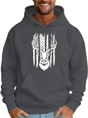 Graphic Hoodies For Men American Flag Deer Print Hooded Sweatshirts Outdoor Patriotic Shirts Long Sleeve Spring Tops