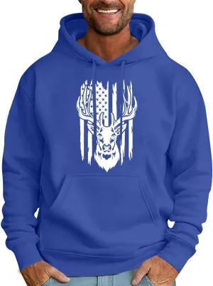Graphic Hoodies For Men American Flag Deer Print Hooded Sweatshirts Outdoor Patriotic Shirts Long Sleeve Spring Tops