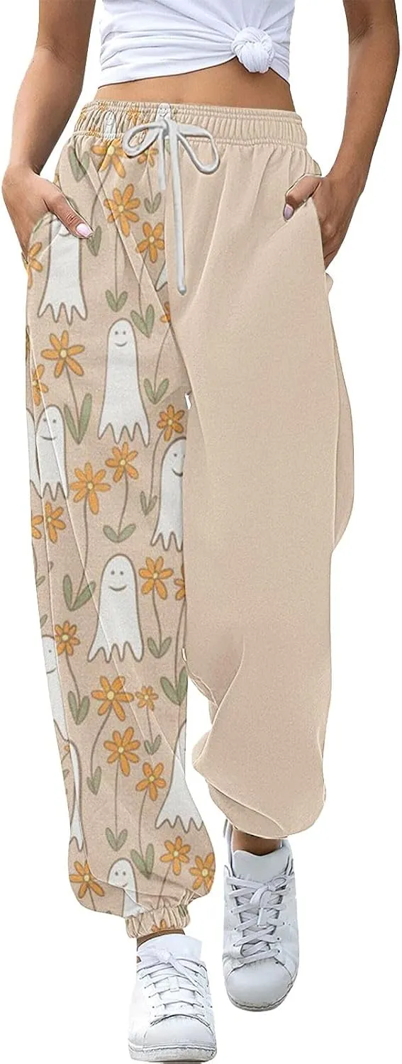 Halloween Sweatpants for Women Funny Ghost Print Workout Joggers Pants Drawstring Lounge Bottoms Pants with Pockets