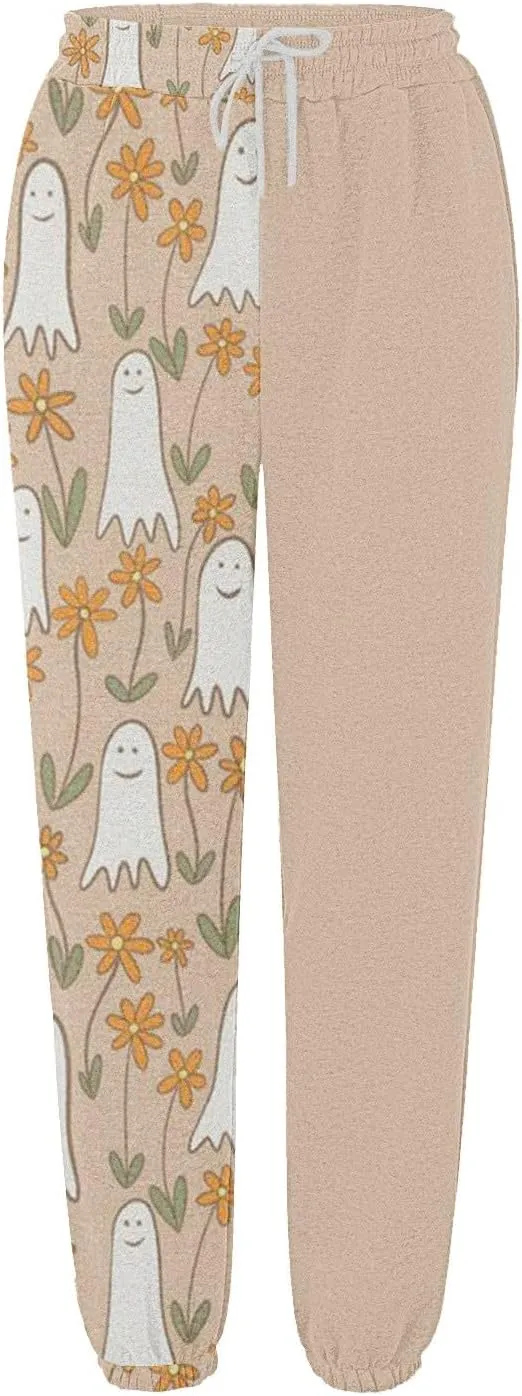 Halloween Sweatpants for Women Funny Ghost Print Workout Joggers Pants Drawstring Lounge Bottoms Pants with Pockets