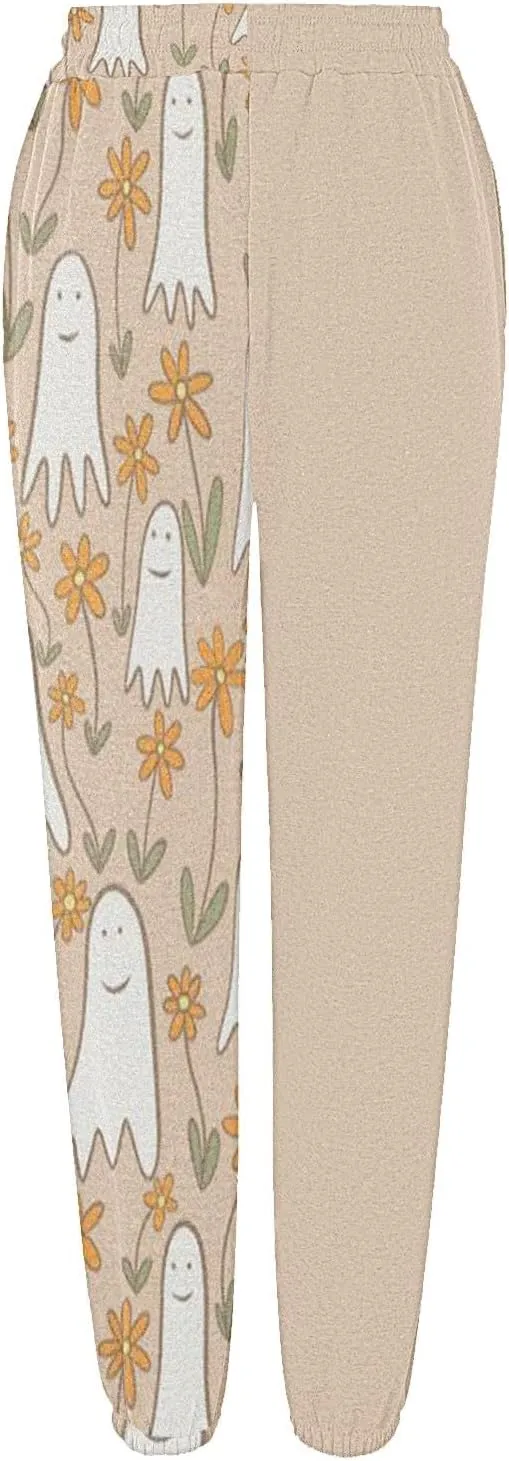 Halloween Sweatpants for Women Funny Ghost Print Workout Joggers Pants Drawstring Lounge Bottoms Pants with Pockets