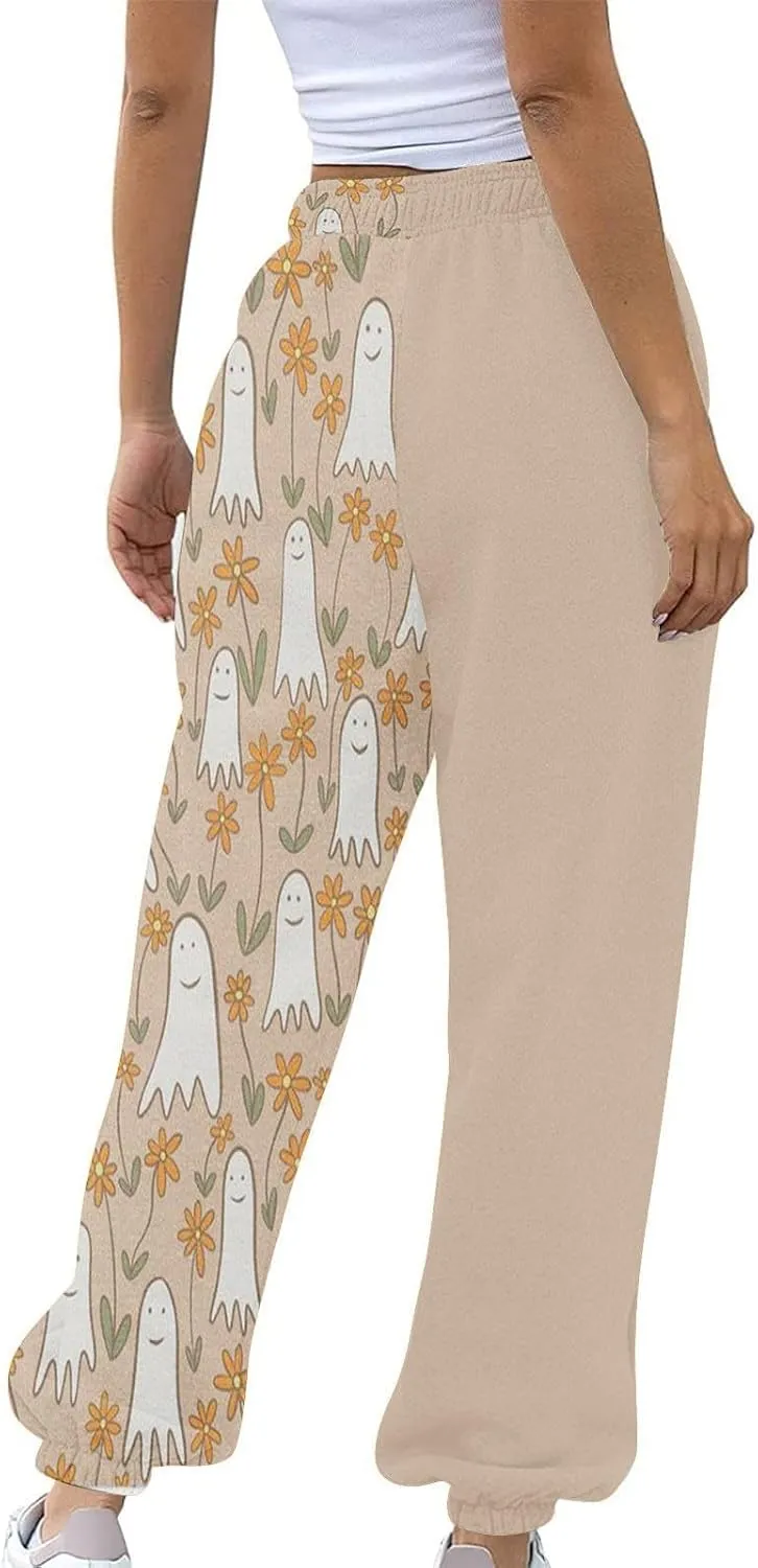 Halloween Sweatpants for Women Funny Ghost Print Workout Joggers Pants Drawstring Lounge Bottoms Pants with Pockets