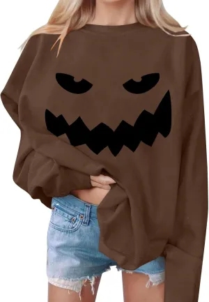 Halloween Sweatshirts for Women Fall Cute Graphic Crewneck Long Sleeve Pullover Loose Tunics Oversized Workout Hoodies