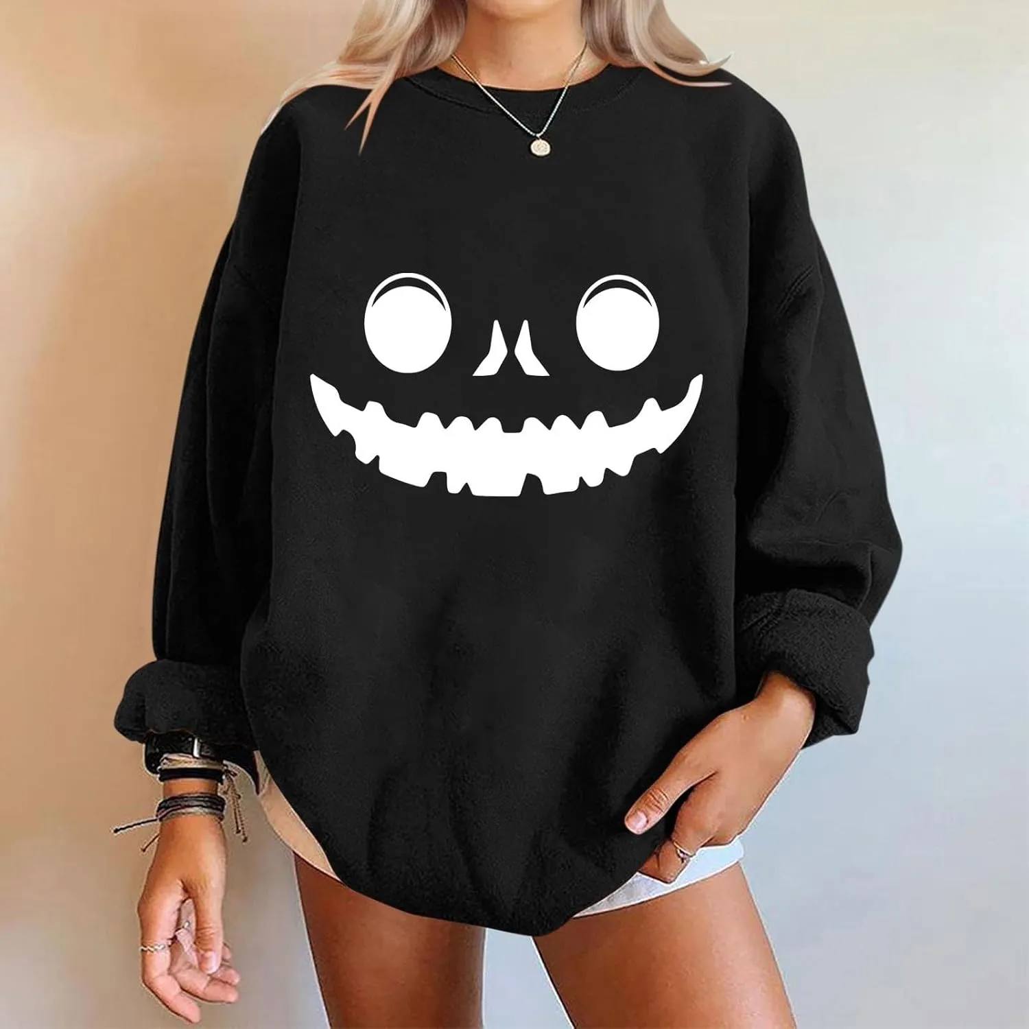 Halloween Sweatshirts for Women Fall Cute Graphic Crewneck Long Sleeve Pullover Loose Tunics Oversized Workout Hoodies