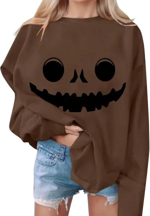 Halloween Sweatshirts for Women Fall Cute Graphic Crewneck Long Sleeve Pullover Loose Tunics Oversized Workout Hoodies