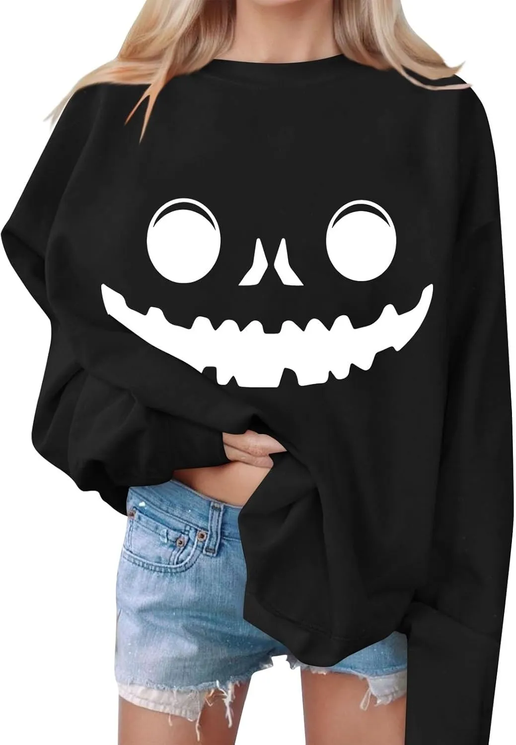 Halloween Sweatshirts for Women Fall Cute Graphic Crewneck Long Sleeve Pullover Loose Tunics Oversized Workout Hoodies