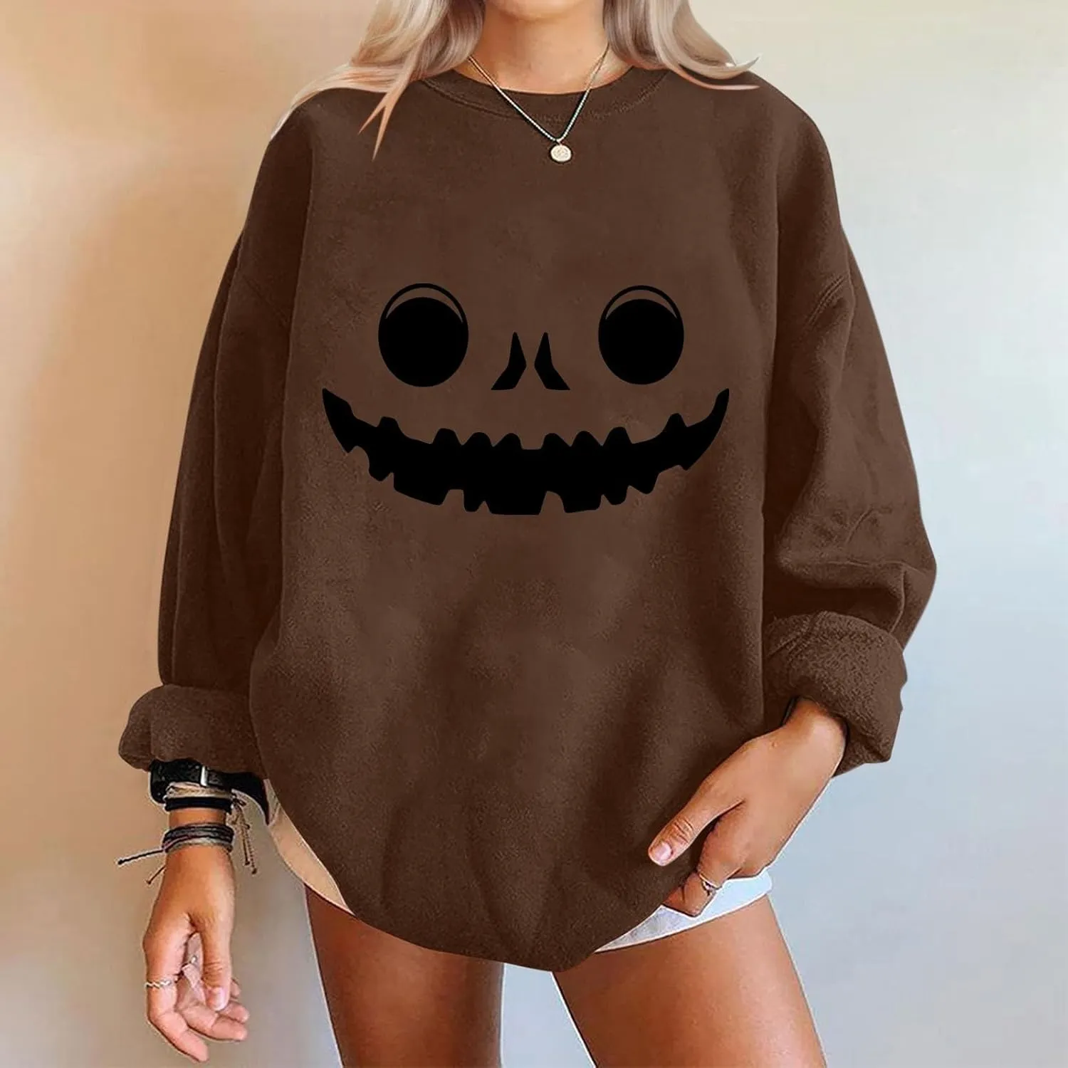 Halloween Sweatshirts for Women Fall Cute Graphic Crewneck Long Sleeve Pullover Loose Tunics Oversized Workout Hoodies