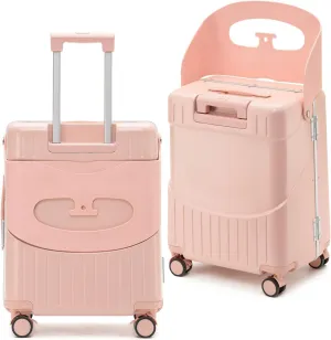 Hardside 22- Inch Luggage with Child Seat, Lockable 4- Spinner Wheels with TSA Approved Lock Travel Suitcase with Seat for Kids in 2-15 Years, Pink, 22-Inch, Modern