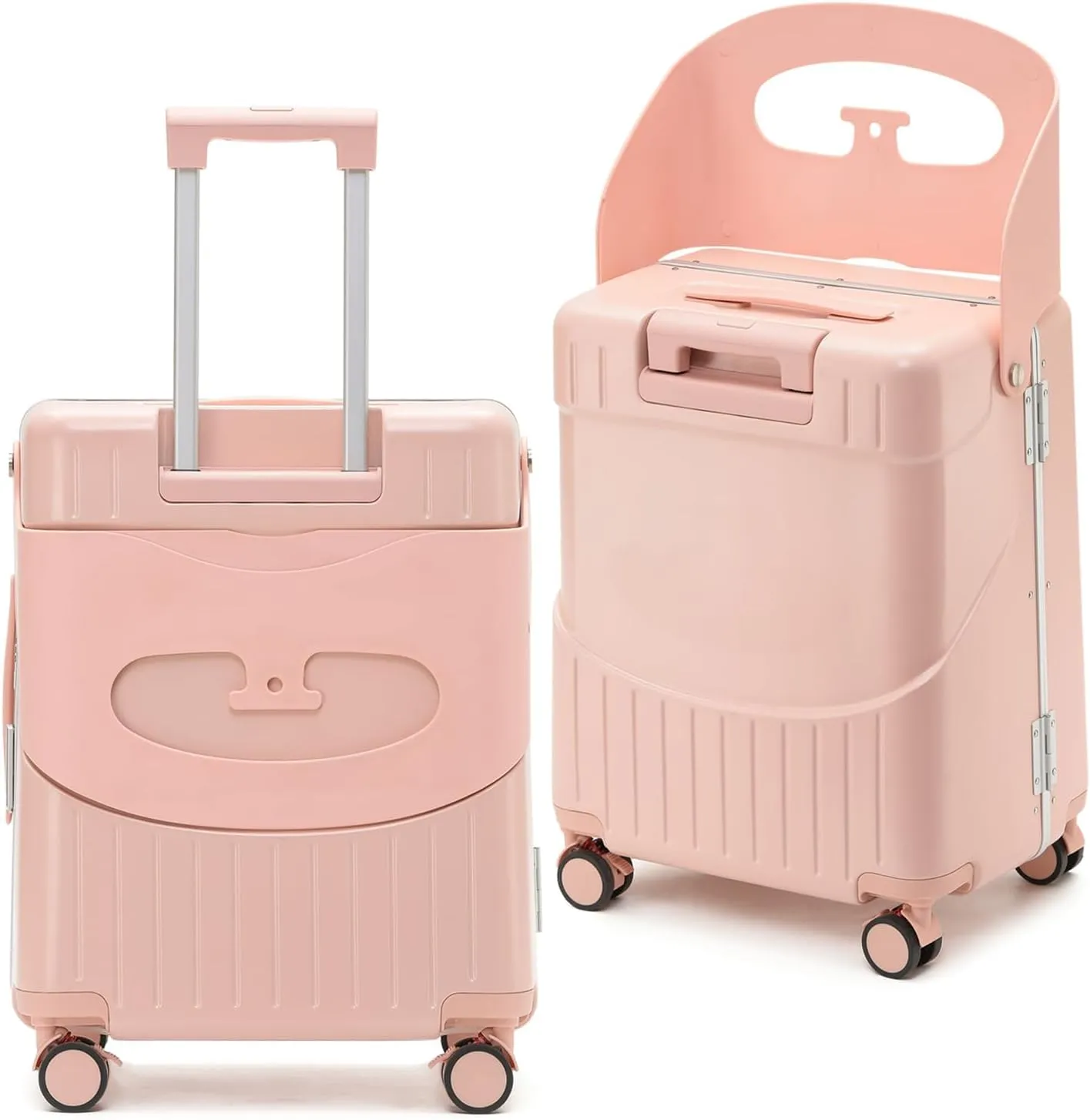 Hardside 22- Inch Luggage with Child Seat, Lockable 4- Spinner Wheels with TSA Approved Lock Travel Suitcase with Seat for Kids in 2-15 Years, Pink, 22-Inch, Modern