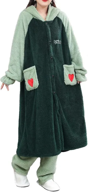 HGps8w Fuzzy Fleece Pajama Sets for Women Winter Long Fuffy Hoodie Jacket Sleepwear Comfy Plush Pants Lounge Pjs with Pockets